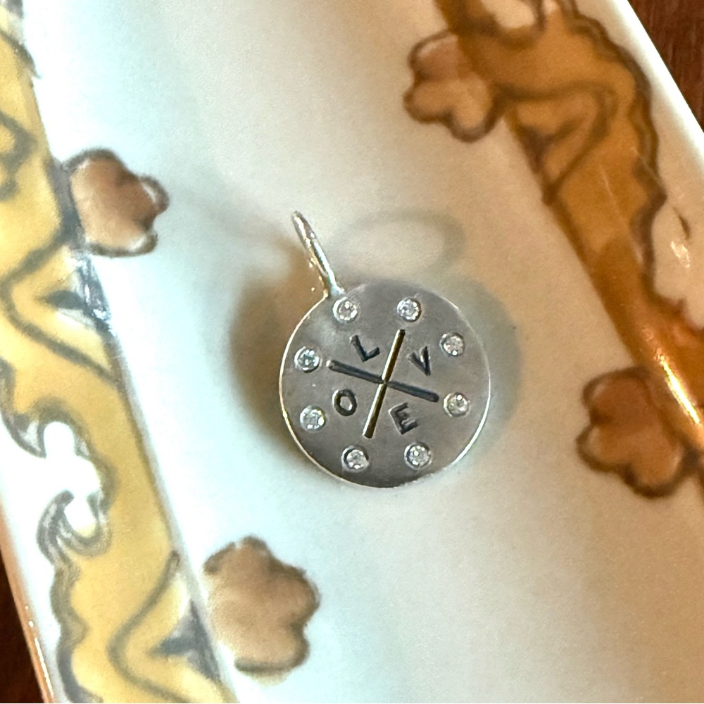 Heather B. Moore Silver ‘Love’ Graffiti Round Charm with (8) Diamonds